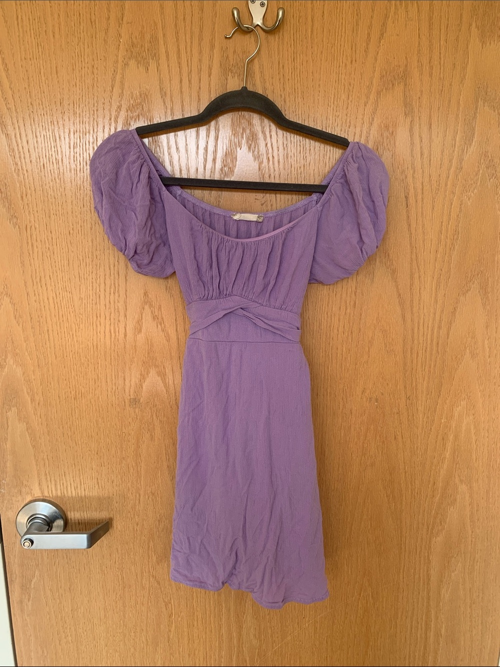Lilac Puff-Sleeve Mini Dress with Gathered Bodice Altar’d State Size XS Spring